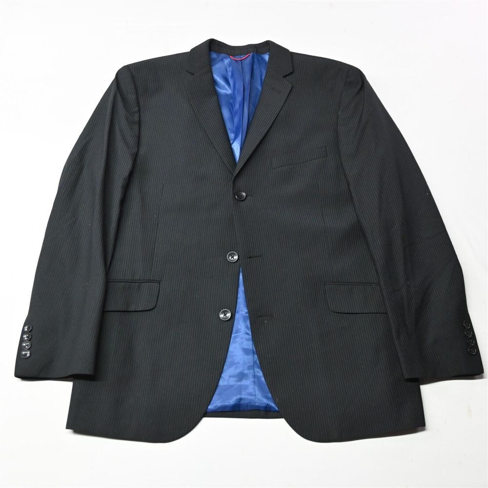 Billy London 44R Black Stripe Mens Blazer Sport‎ Coat Suit Jacket